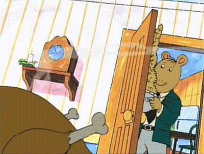 A Cartoon Of A Man Holding A Gun In Front Of A Door With A Clock In The Background GIF
