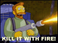 A Cartoon Of A Man Holding A Gun With The Words Kill It With Fire Written Below Him GIF