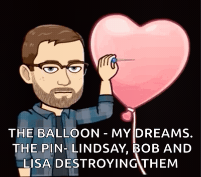 A Cartoon Of A Man Holding A Heart Shaped Balloon With The Caption " The Balloon - My Dreams " GIF