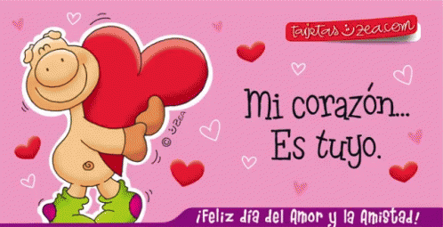 A Cartoon Of A Man Holding A Heart That Says Mi Corazon GIF