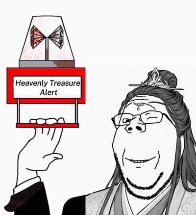 A Cartoon Of A Man Holding A Heavenly Treasure Alert Sign GIF