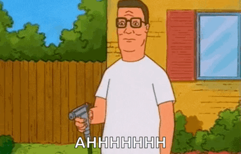 A Cartoon Of A Man Holding A Hose And Saying Ahhhh . GIF