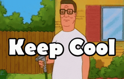 A Cartoon Of A Man Holding A Hose With The Words " Keep Cool " Above Him GIF