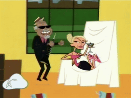 A Cartoon Of A Man Holding A Knife And A Woman Holding A Glass Of Wine GIF