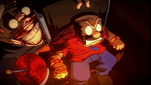 A Cartoon Of A Man Holding A Knife In His Hand GIF