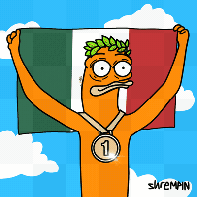 A Cartoon Of A Man Holding A Mexican Flag And Wearing A Medal With The Number 1 On It GIF