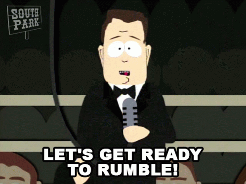 A Cartoon Of A Man Holding A Microphone With The Words Let 'S Get Ready To Rumble GIF