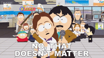 A Cartoon Of A Man Holding A Microphone With The Words " No That Does N't Matter " GIF