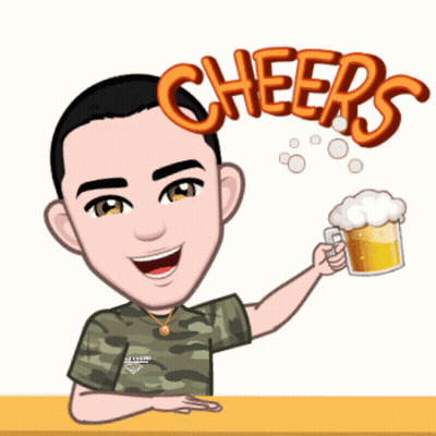 A Cartoon Of A Man Holding A Mug Of Beer With The Words Cheers Written Above Him GIF