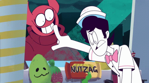 A Cartoon Of A Man Holding A Nutzag Candy Bar GIF