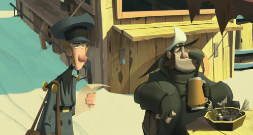 A Cartoon Of A Man Holding A Piece Of Paper And Another Man Holding A Beer GIF