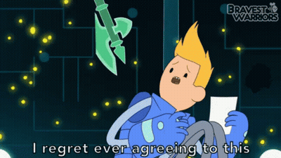 A Cartoon Of A Man Holding A Piece Of Paper With The Words I Regret Ever Agreeing To This GIF