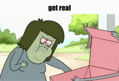 A Cartoon Of A Man Holding A Pink Box With The Caption Get Real GIF