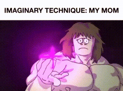 A Cartoon Of A Man Holding A Purple Object With The Caption Imaginary Technique : My Mom GIF