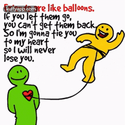 A Cartoon Of A Man Holding A Red Heart And A Yellow Man Flying In The Air GIF