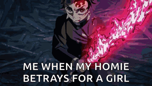 A Cartoon Of A Man Holding A Red Sword With The Words Me When My Homie Betrays For A Girl GIF