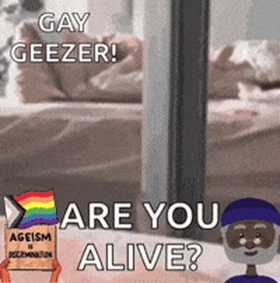 A Cartoon Of A Man Holding A Sign That Says Ageism And Discrimination GIF