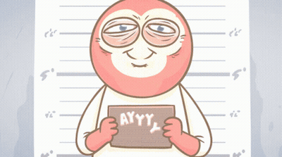 A Cartoon Of A Man Holding A Sign That Says Ayyy GIF