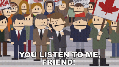 A Cartoon Of A Man Holding A Sign That Says Support Canada GIF