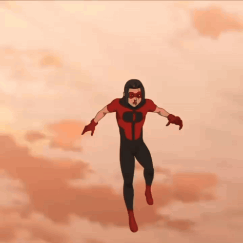 A Cartoon Of A Man Holding A Smaller Superhero In His Arms GIF