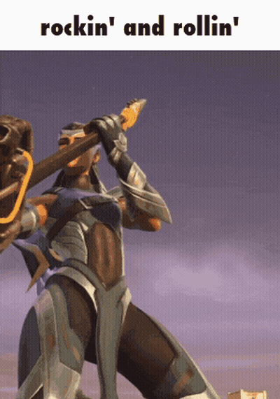 A Cartoon Of A Man Holding A Spear With The Words Rockin ' And Rollin ' Above Him GIF