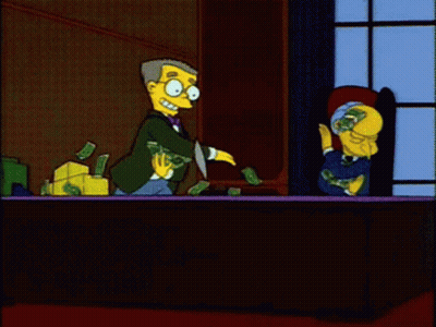 A Cartoon Of A Man Holding A Stack Of Money In Front Of A Window GIF