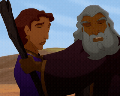 A Cartoon Of A Man Holding A Stick Next To A Man With A Beard GIF