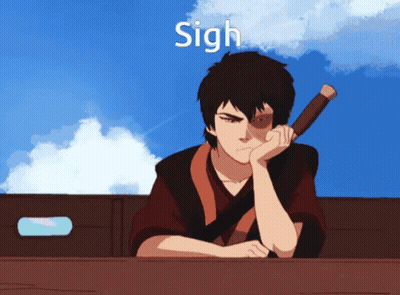 A Cartoon Of A Man Holding A Stick With The Word Sigh Above Him GIF