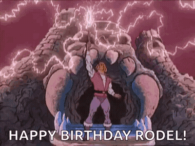 A Cartoon Of A Man Holding A Sword In Front Of A Castle . GIF