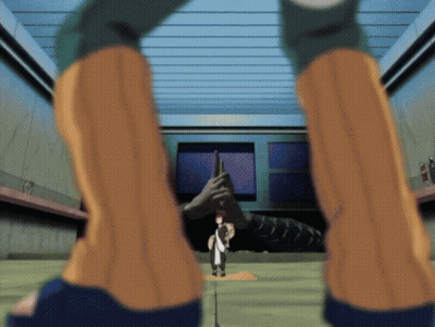 A Cartoon Of A Man Holding A Sword In Front Of A Large Monster GIF