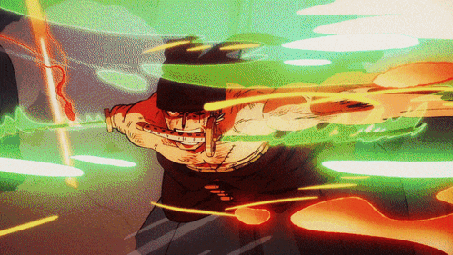 A Cartoon Of A Man Holding A Sword In His Right Hand GIF