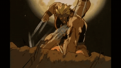 A Cartoon Of A Man Holding A Sword In The Dirt GIF