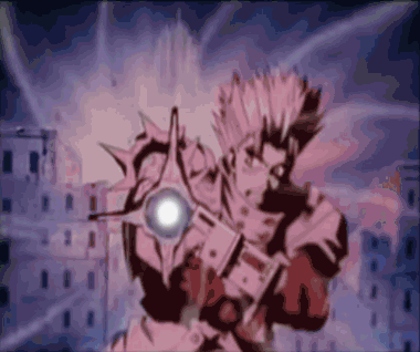 A Cartoon Of A Man Holding A Sword With A Light Coming Out Of It GIF