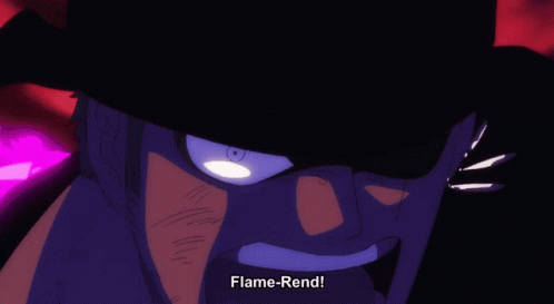 A Cartoon Of A Man Holding A Sword With The Caption Flame Rend GIF