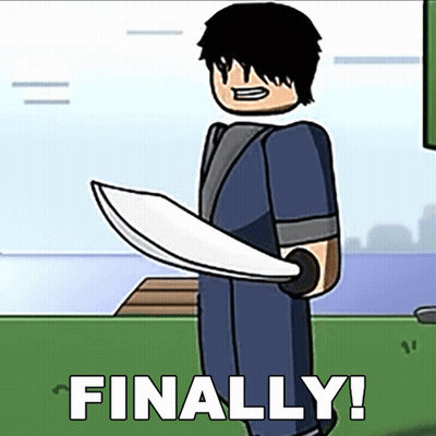 A Cartoon Of A Man Holding A Sword With The Words Finally Written Below Him GIF