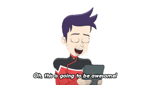 A Cartoon Of A Man Holding A Tablet With The Words Oh This Is Going To Be Awesome GIF