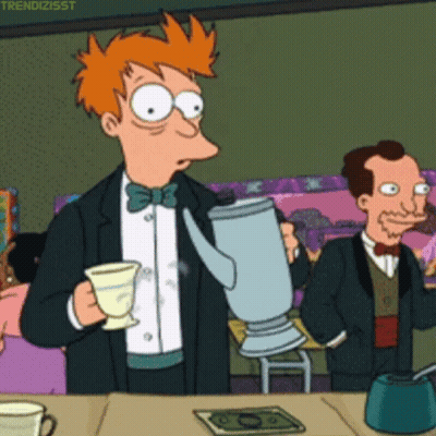 A Cartoon Of A Man Holding A Teapot And A Cup Of Tea GIF
