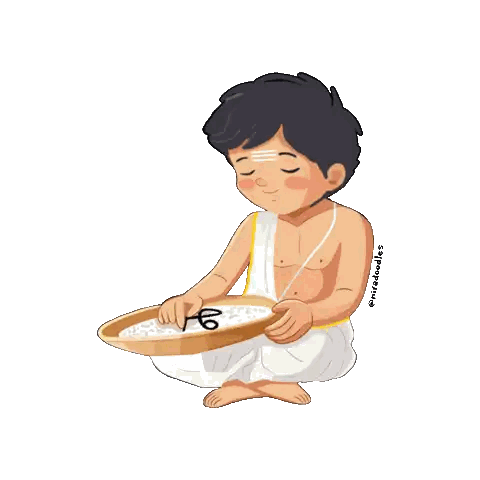 A Cartoon Of A Man Holding A Tray Of Rice GIF
