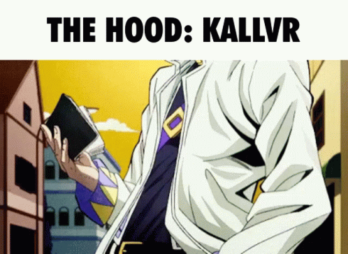 A Cartoon Of A Man Holding A Wallet With The Words " The Hood : Kallvr " Below Him GIF