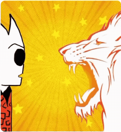 A Cartoon Of A Man Holding His Finger To His Mouth And A Lion With Its Mouth Open Saying Shh GIF