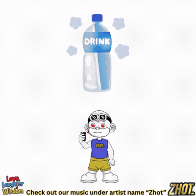A Cartoon Of A Man Holding Two Broken Hearts And A Bottle Of Drink GIF