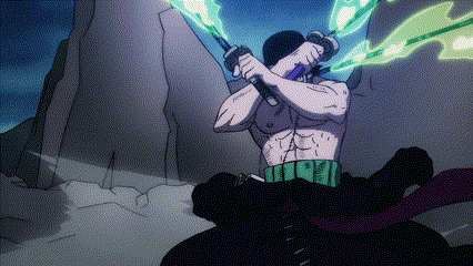 A Cartoon Of A Man Holding Two Swords In His Hands . GIF