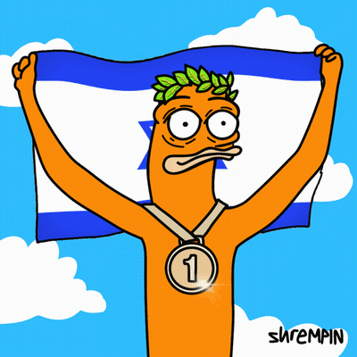 A Cartoon Of A Man Holding Up A Flag And A Medal With The Number 3 On It GIF