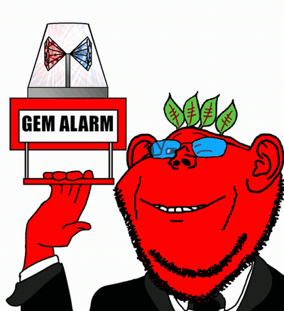 A Cartoon Of A Man Holding Up A Gem Alarm Sign GIF