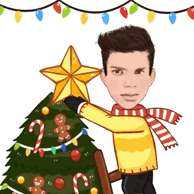 A Cartoon Of A Man Holding Up A Star Over A Christmas Tree Sticker