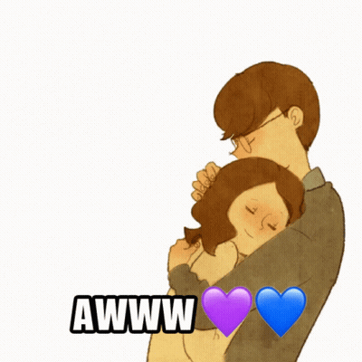 A Cartoon Of A Man Hugging A Woman With The Words Awww Written On The Bottom GIF