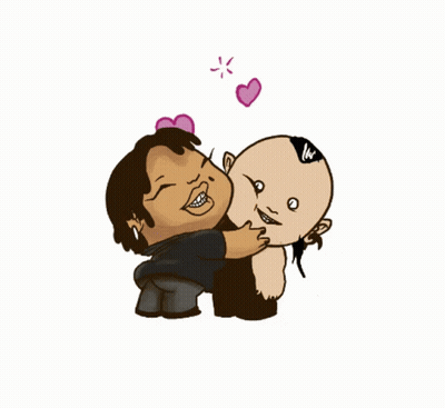A Cartoon Of A Man Hugging Another Man With A Heart Above Them GIF