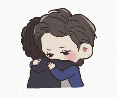 A Cartoon Of A Man Hugging Another Man With A Sad Look On His Face GIF