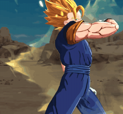 A Cartoon Of A Man In A Blue Jumpsuit With A Yellow Light Coming Out Of His Arm GIF