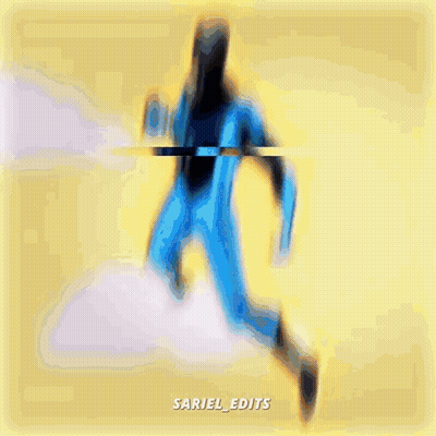 A Cartoon Of A Man In A Blue Suit Flying Through The Air GIF
